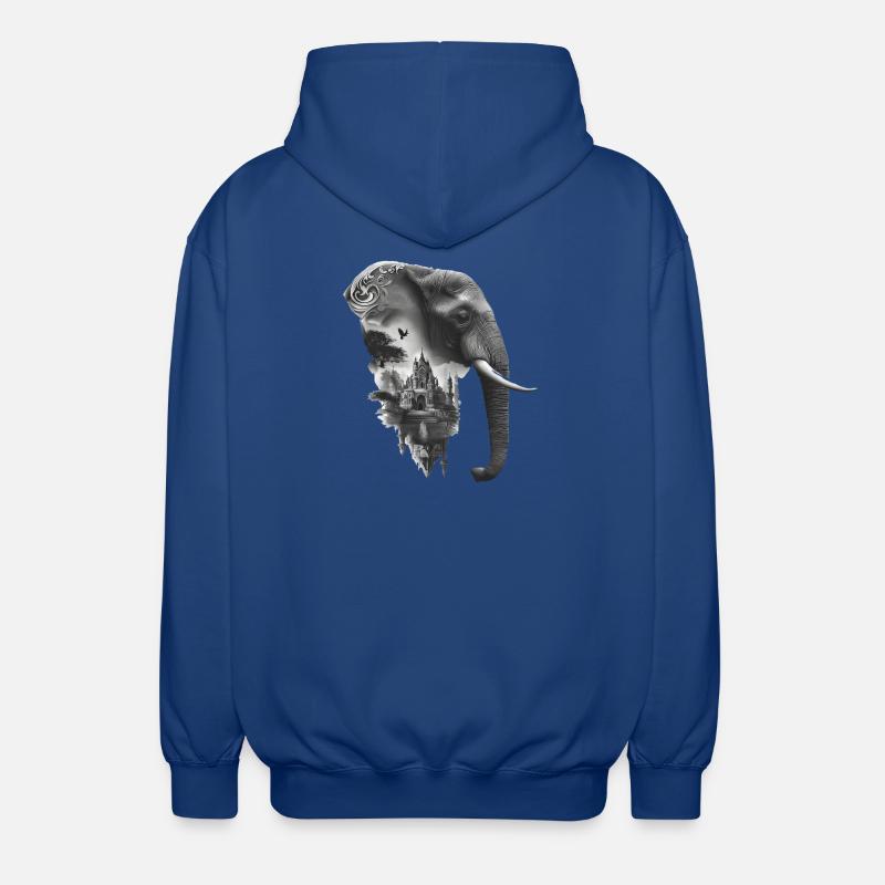 Éléphant et temple en collage - Veste à capuche unisexe - bleu royal