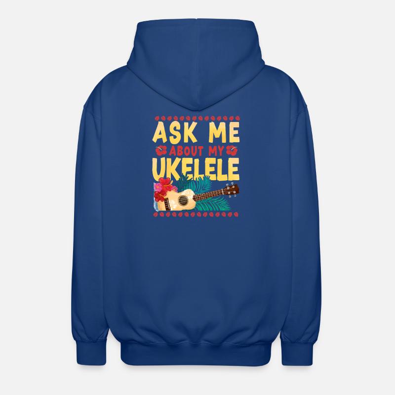 Ukulélé hawaïen Ukulélé Demandez-moi à propos - Veste à capuche unisexe - bleu royal
