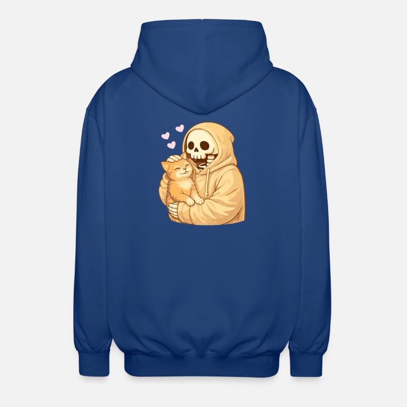Squelette douillet avec chat – Proximité douce - Veste à capuche unisexe - bleu royal
