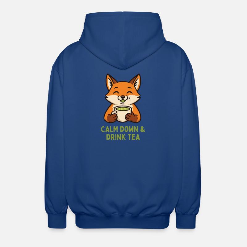Fox relaxing drinking tea - Unisex Hooded Jacket - royal blue
