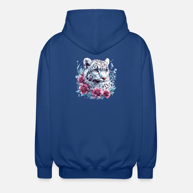 Leopardengesicht mit Blumenkranz - Unisex Kapuzenjacke - Royalblau