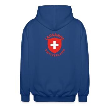 Lausanner Schild mit Schweizer Flagge - Unisex Kapuzenjacke - Royalblau - Hinten - AI Model Male 185 light (185cm)