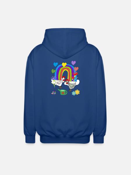 Children's Fantasy Rainbow Flowers Chickens - Unisex Hooded Jacket - royal blue