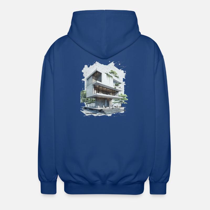 Fancy Geometry Modern House - Veste à capuche unisexe - bleu royal