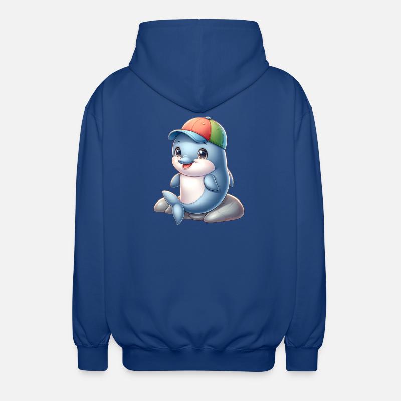 Cheerful dolphin with rainbow cap - Unisex Hooded Jacket - royal blue