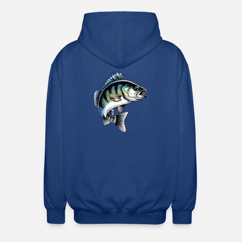 Springender Barsch Dynamische Fischillustration - Unisex Kapuzenjacke - Royalblau