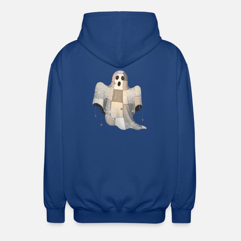 Patchwork Ghost with Spider Webs - Unisex Hooded Jacket - royal blue