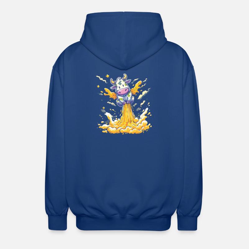 Cow rocket launch in milk stream - Unisex Hooded Jacket - royal blue