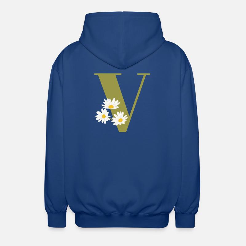 Buchstabe v grüne Gänseblümchen - Unisex Kapuzenjacke - Royalblau