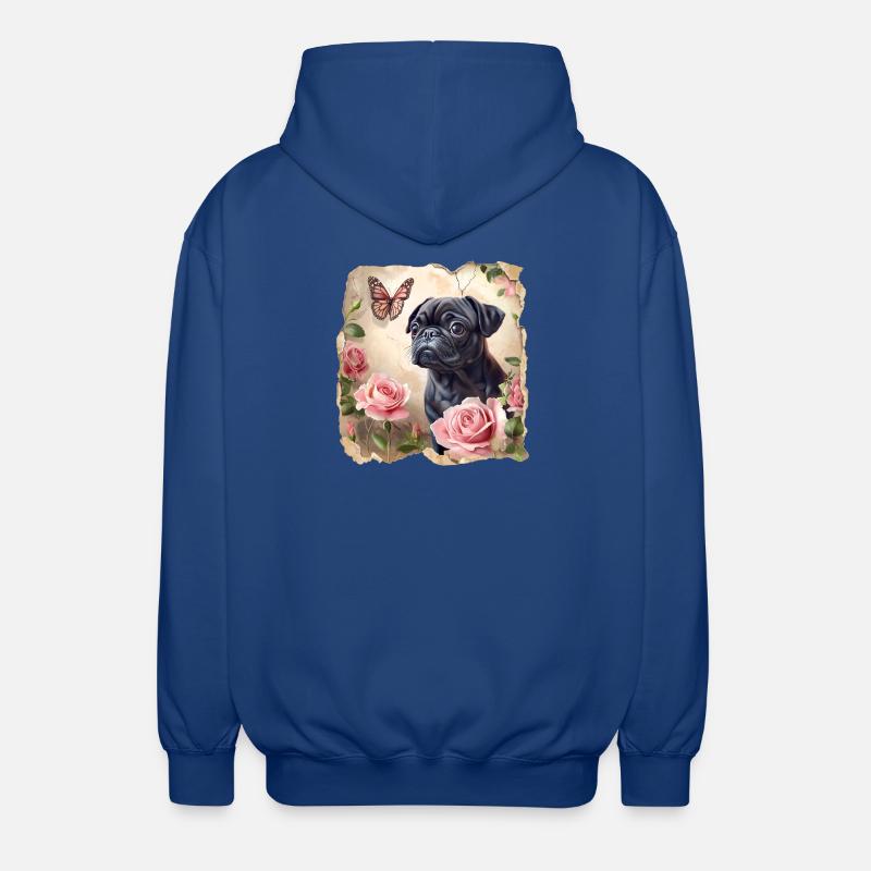 Carlin noir avec papillon - Veste à capuche unisexe - bleu royal