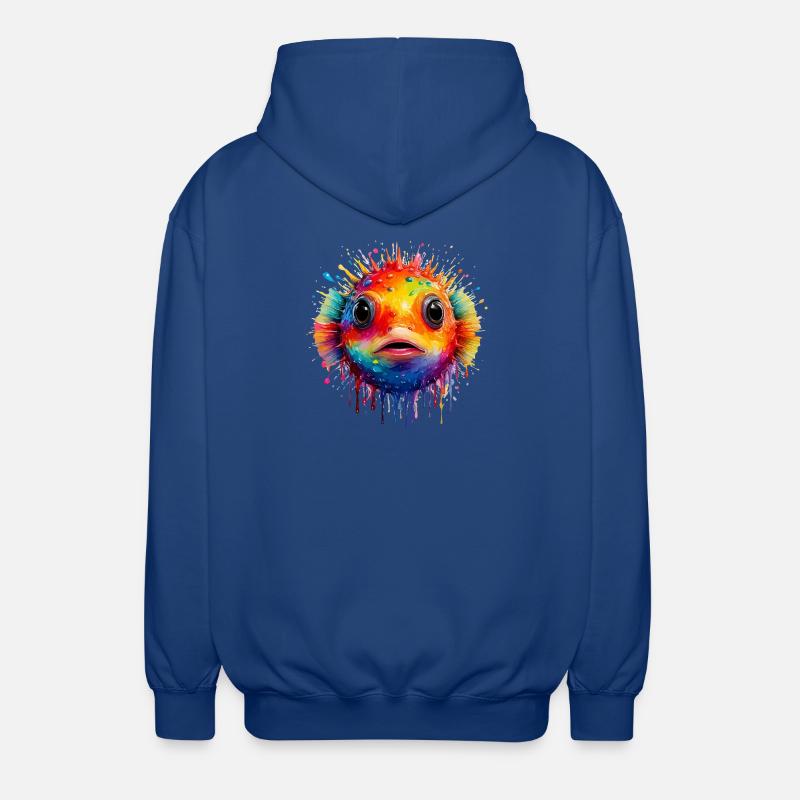 Farbexplosion Pufferfisch Kunstdruck - Unisex Kapuzenjacke - Royalblau