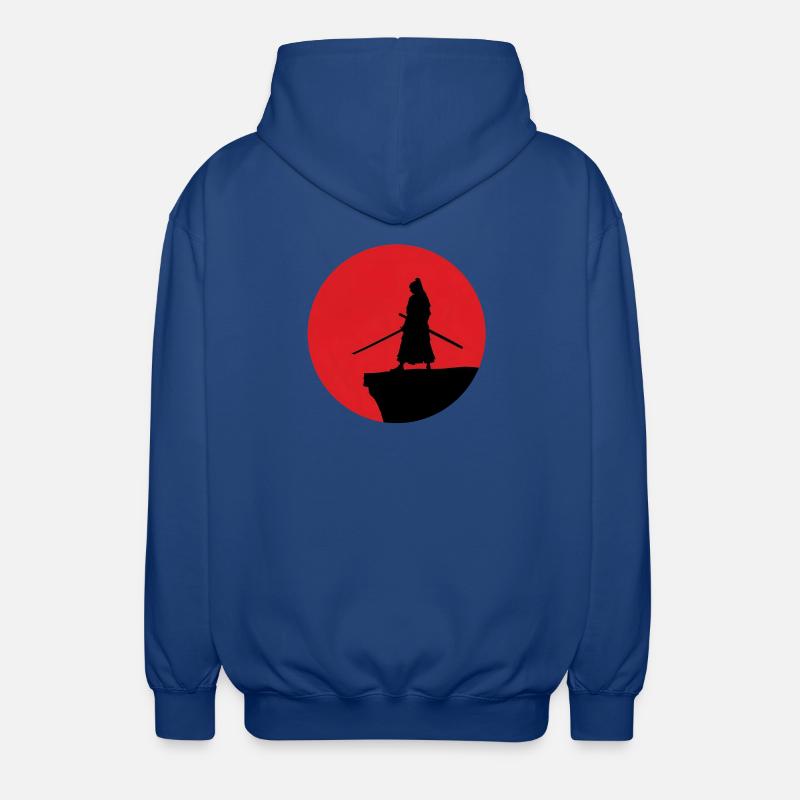 Samurai Silhouette vor rotem Mond - Unisex Kapuzenjacke - Royalblau