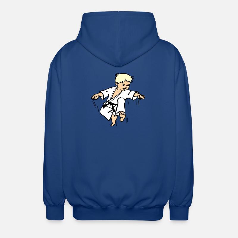 Karatekind oder Judokind mit schwarzem Gürtel - Unisex Kapuzenjacke - Royalblau