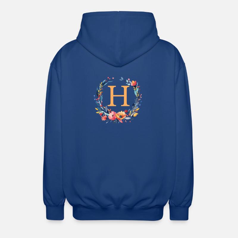 H Monogramme, Couronne de fleurs, Personnalisable - Veste à capuche unisexe - bleu royal