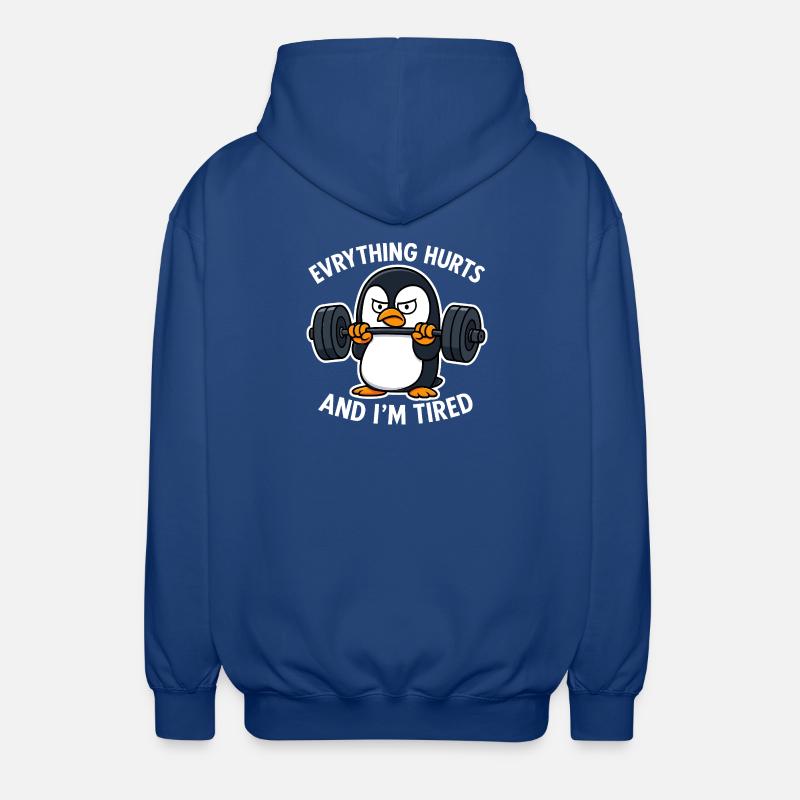 Grumpy Penguin Lifting Weights - Unisex Hooded Jacket - royal blue
