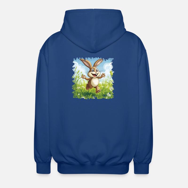 Cheerful bunny in spring meadow - Unisex Hooded Jacket - royal blue