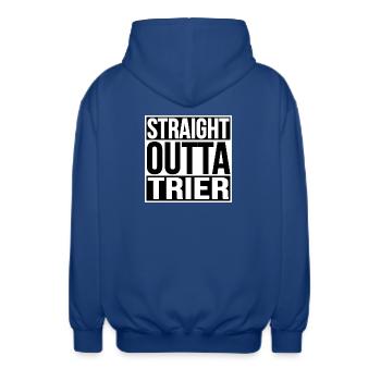 STRAIGHT OUTTA TRIER - Unisex Kapuzenjacke - Royalblau - Hinten - AI Model Male 185 light (185cm)