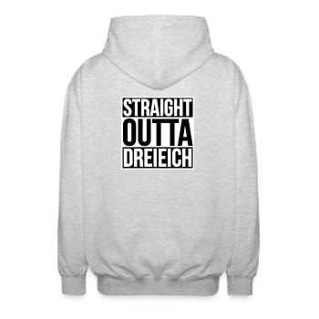 STRAIGHT OUTTA DREIEICH - Unisex Kapuzenjacke - Hellgrau meliert - Hinten - AI Model Male 185 light (185cm)