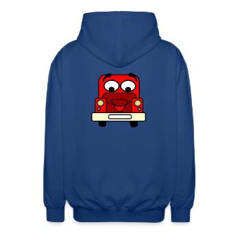 Voiture heureuse avec visage rouge - Veste à capuche unisexe - bleu royal - Dos - AI Model Male 185 light (185cm)