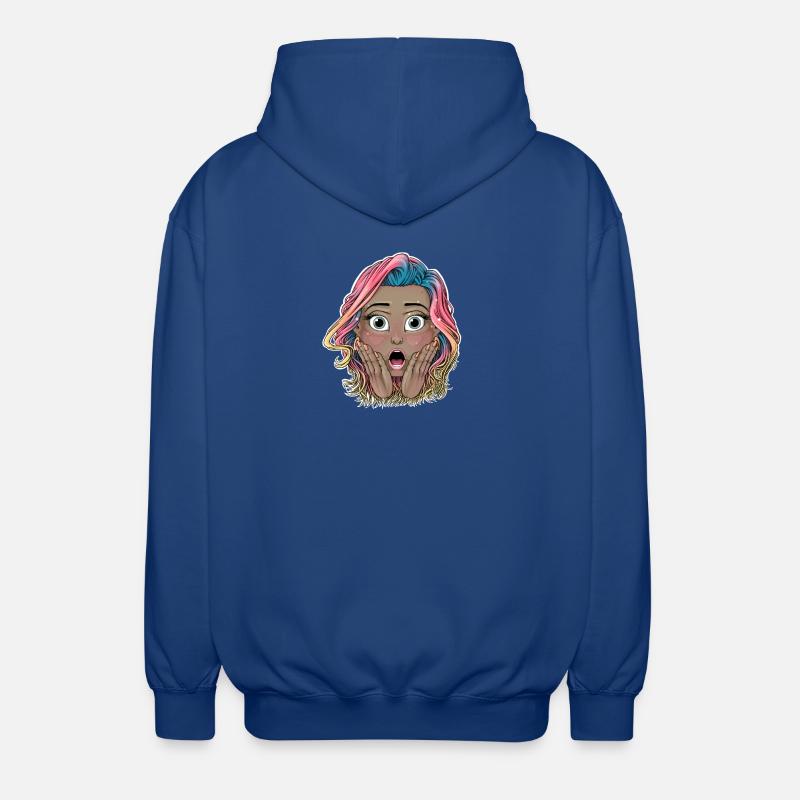 Lebendiges schockiertes Mädchen Illustration - Unisex Kapuzenjacke - Royalblau