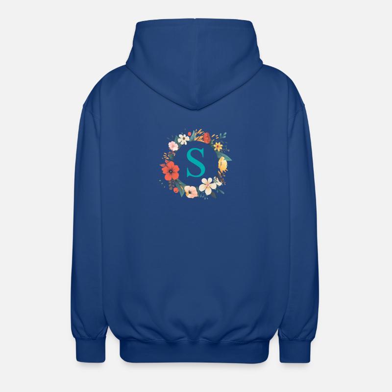 S Monogramm, Blumen-Kranz, personalisierbar - Unisex Kapuzenjacke - Royalblau