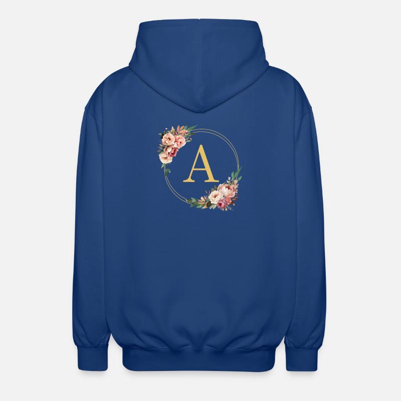 Un monogramme, couronne de fleurs, personnalisable - Veste à capuche unisexe - bleu royal