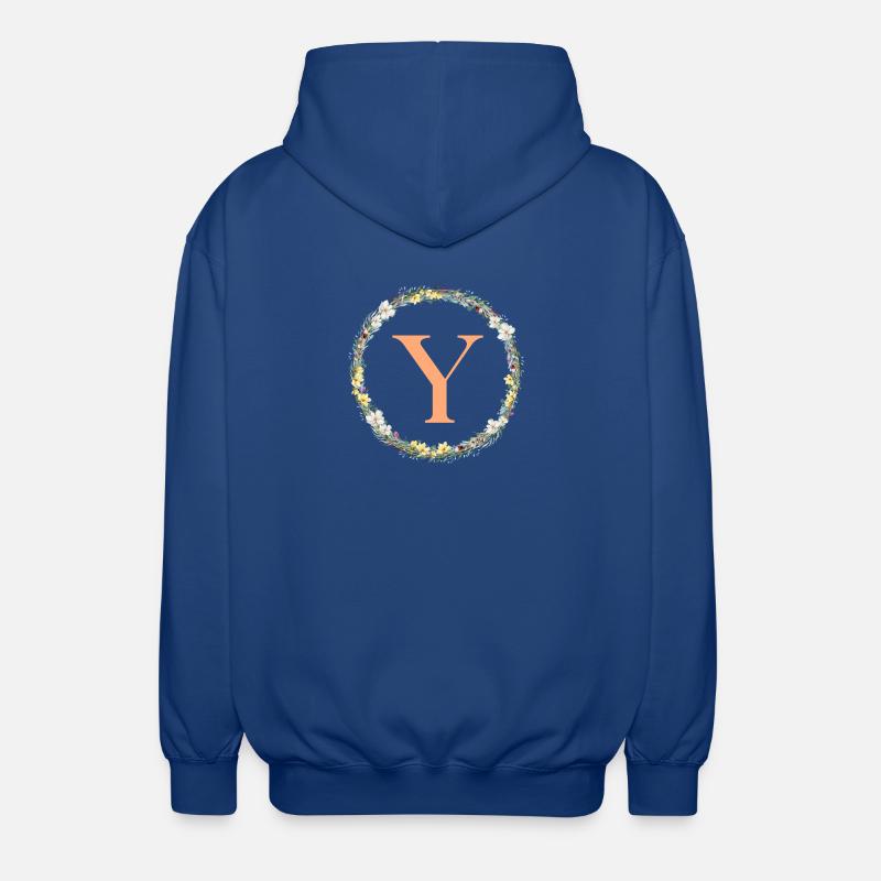 Y Monogram, Flower Wreath, Personalizable - Unisex Hooded Jacket - royal blue