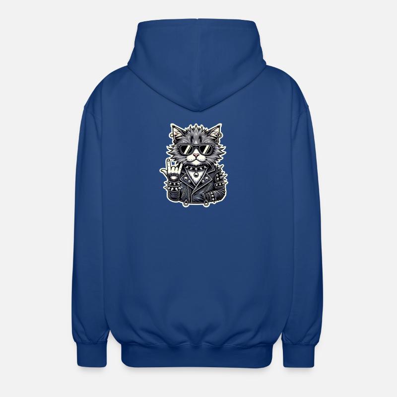 Rock cat style with leather jacket - Unisex Hooded Jacket - royal blue