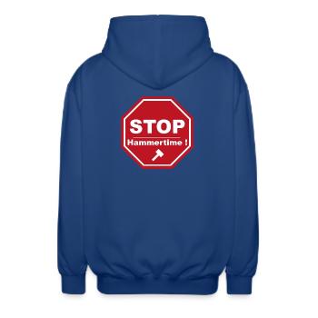 Stopp Hammertime - Unisex Kapuzenjacke - Royalblau - Hinten - AI Model Male 185 light (185cm)