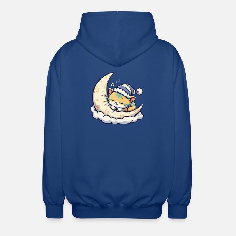 Moon cat dreaming on starry moon - Unisex Hooded Jacket - royal blue