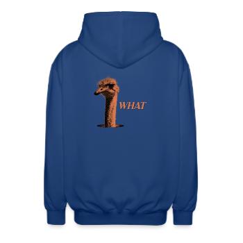 What?! – Grummelnder Strauß - Unisex Kapuzenjacke - Royalblau - Hinten - AI Model Male 185 light (185cm)