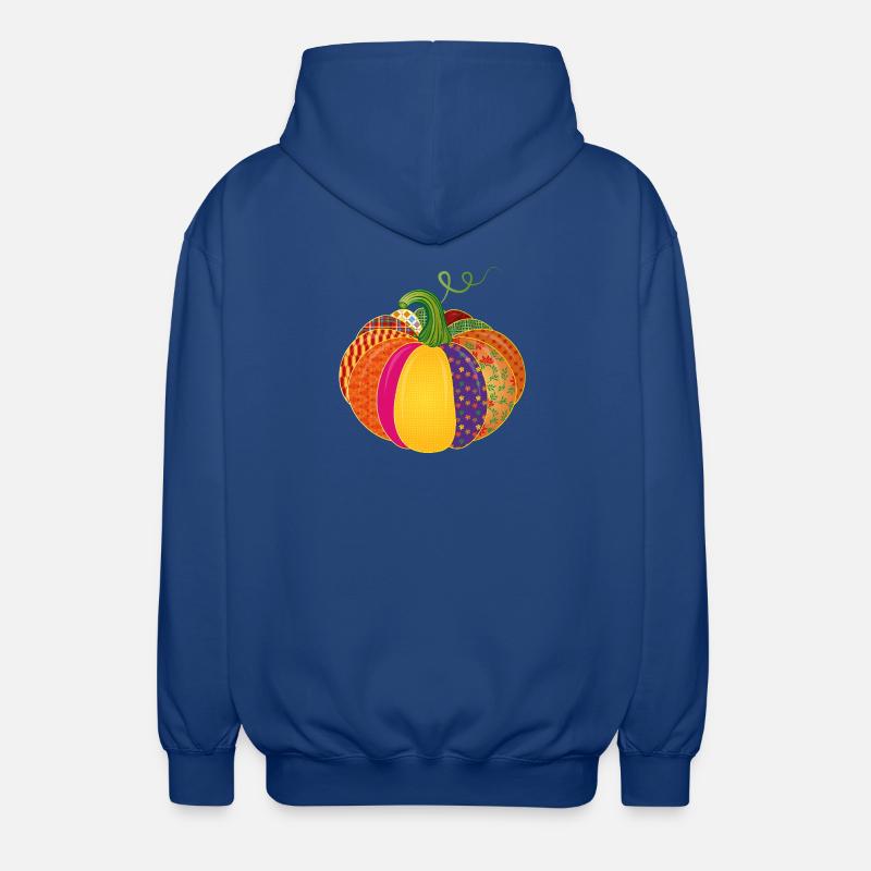Patchwork Kürbis – Bunt gemusterte Herbstdeko - Unisex Kapuzenjacke - Royalblau