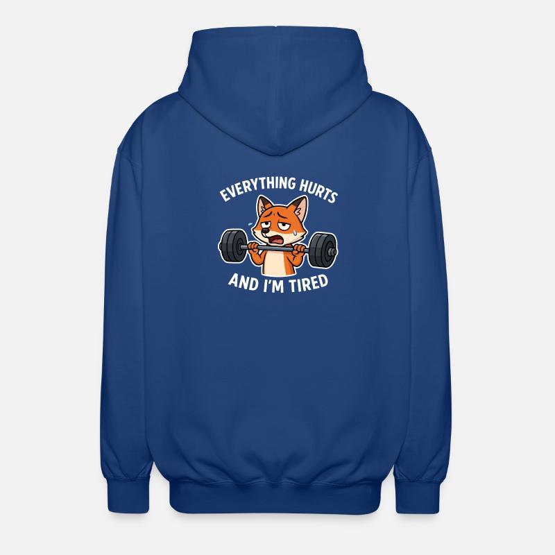 Exhausted Fox Lifting Weights Illustration - Unisex Hooded Jacket - royal blue