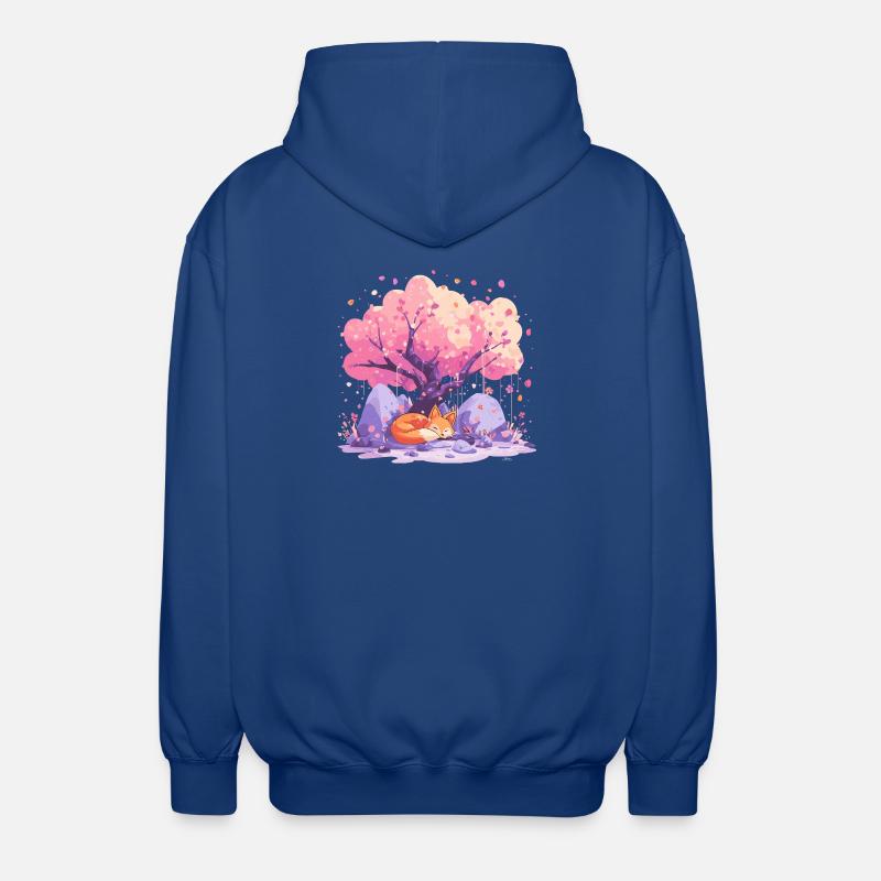 Sleeping fox under cherry tree - Unisex Hooded Jacket - royal blue