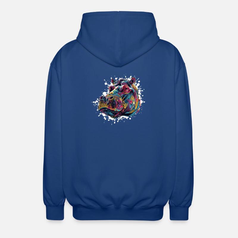 Bunter Hippo Farbspritzer - Unisex Kapuzenjacke - Royalblau
