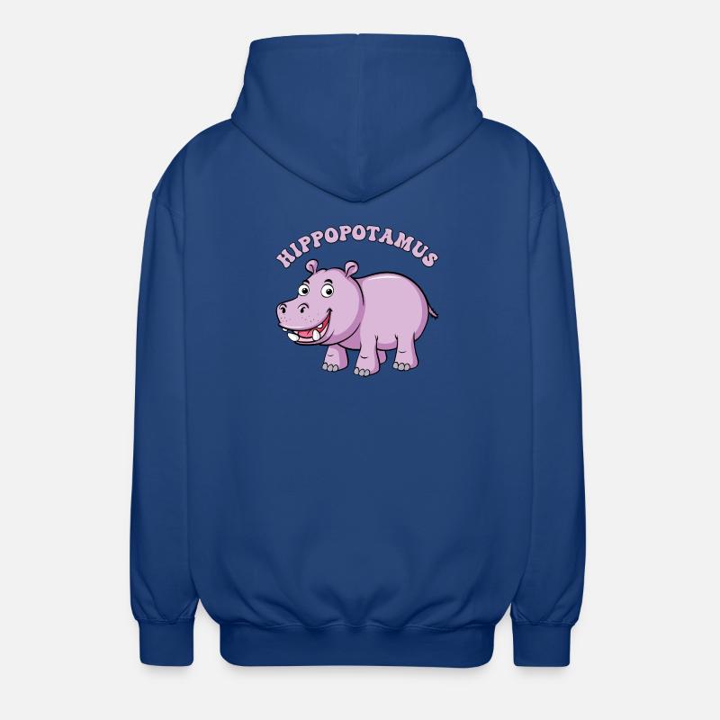 Hippopotame violet dessin animé sourire - Veste à capuche unisexe - bleu royal