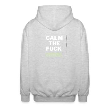 Calm Down Lustige, sarkastische, entspannte Zitat: - Unisex Kapuzenjacke - Hellgrau meliert - Hinten - AI Model Male 185 light (185cm)