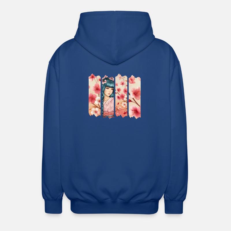 Kirschblüten Kimono Panel Portrait - Unisex Kapuzenjacke - Royalblau