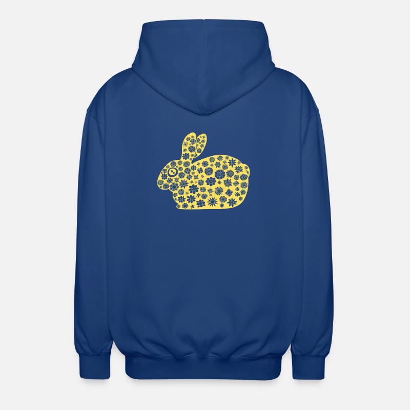 Golden Rabbit Floral Pattern - Unisex Hooded Jacket - royal blue
