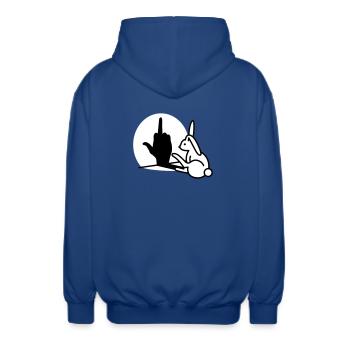 Rabbit Shadow Hand FUCK OFF Middle Finger Rabbit - Unisex Hooded Jacket - royal blue - Back - AI Model Male 185 light (185cm)
