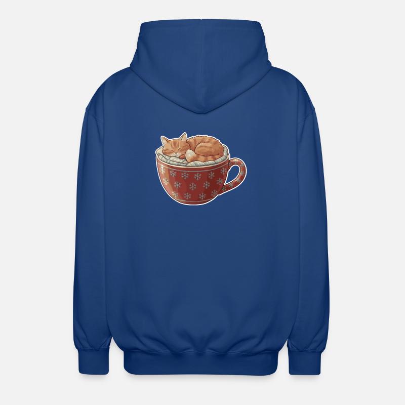 Sleeping cat in Christmas mug - Unisex Hooded Jacket - royal blue