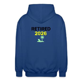 Retired 2026 Rente Palme - Unisex Kapuzenjacke - Royalblau - Hinten - AI Model Male 185 light (185cm)