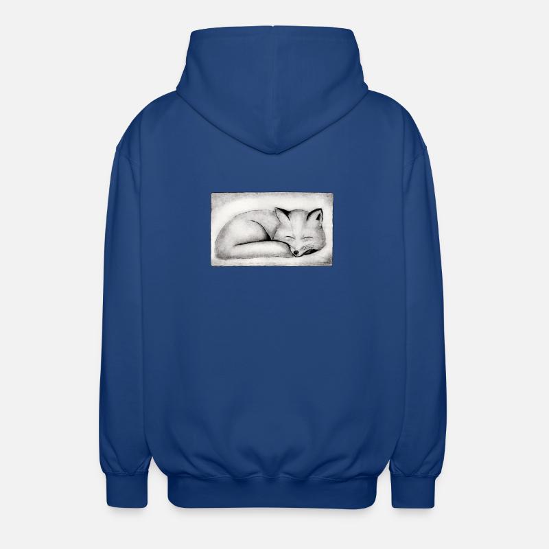 Schlafender Fuchs - handgeschnitzte Druckvorlage - Unisex Kapuzenjacke - Royalblau