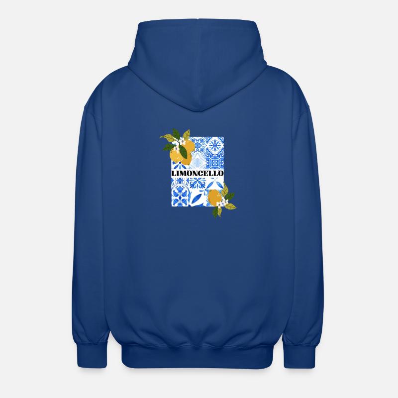 Limoncello – Citrus and Azulejo Pattern - Unisex Hooded Jacket - royal blue