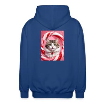 Christmas Cat in Candy Ring Design - Unisex Hooded Jacket - royal blue - Back - AI Model Male 185 light (185cm)