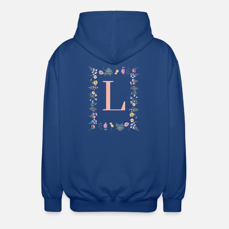 Initiales florales « L », lettres monogrammes - Veste à capuche unisexe - bleu royal