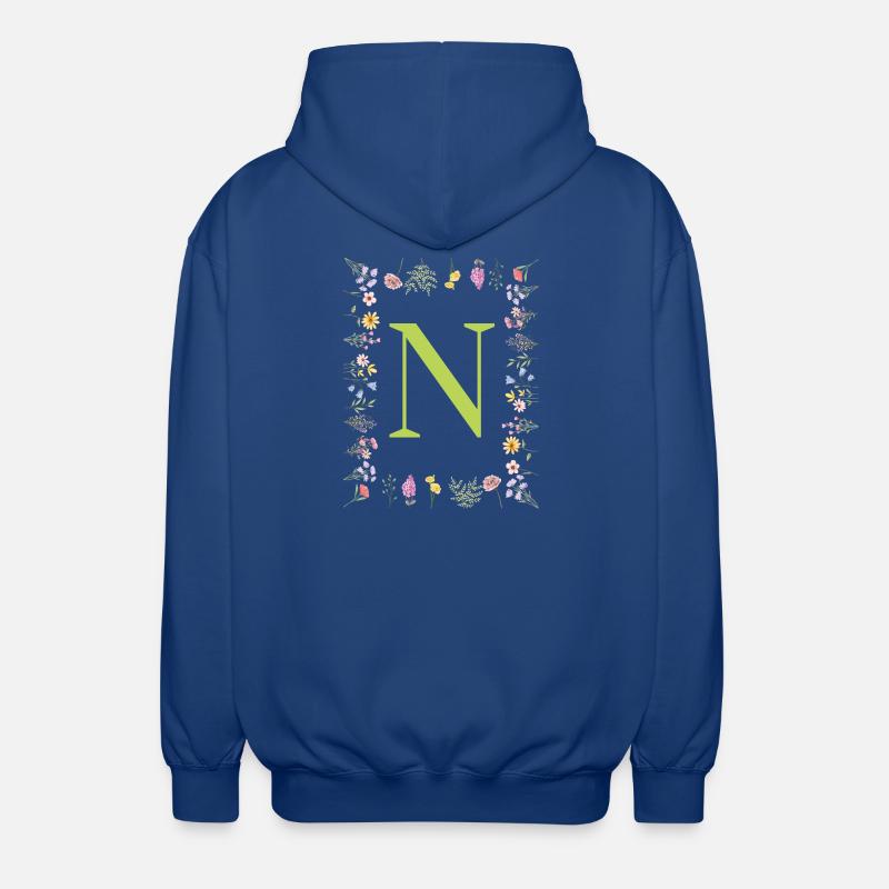 Florale Initialen " N ", Buchstaben Monogramm  - Unisex Kapuzenjacke - Royalblau