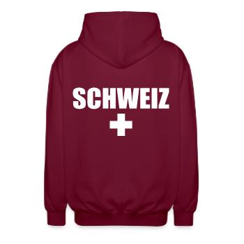Switzerland - Unisex Hooded Jacket - bordeaux - Back - AI Model Male 185 light (185cm)