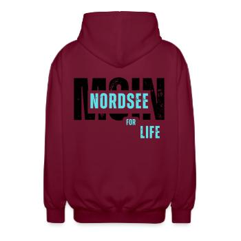 Nordsee for Life - Moin - Maritim - Unisex Kapuzenjacke - Bordeaux - Hinten - AI Model Male 185 light (185cm)