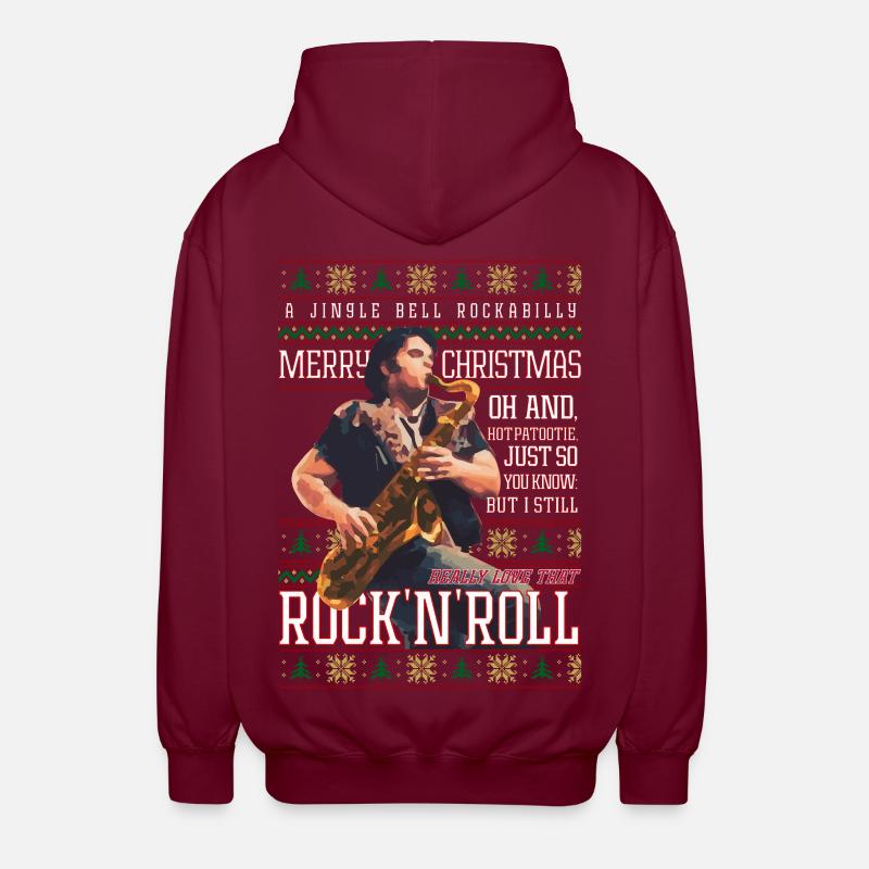 Rockabilly-Weihnachts-Rock'n'Roll-Hässlicher Weihnachtspullover - Unisex Kapuzenjacke - Bordeaux